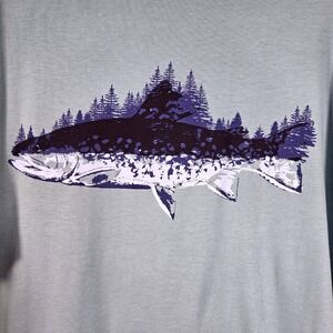 Solaris Tall Man Trout Forest Graphic T-Shirt Blue Gray 2XT 100% Cotton